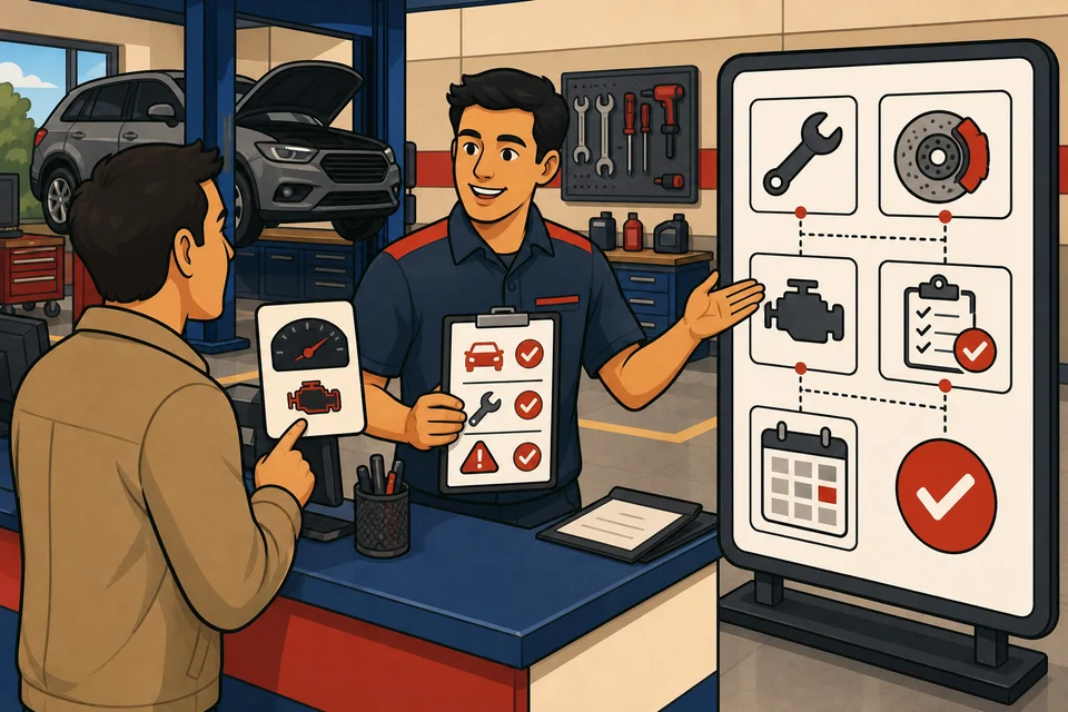 Auto Repair Shops trust-builder illustration for calls and appointment requests stay obvious.