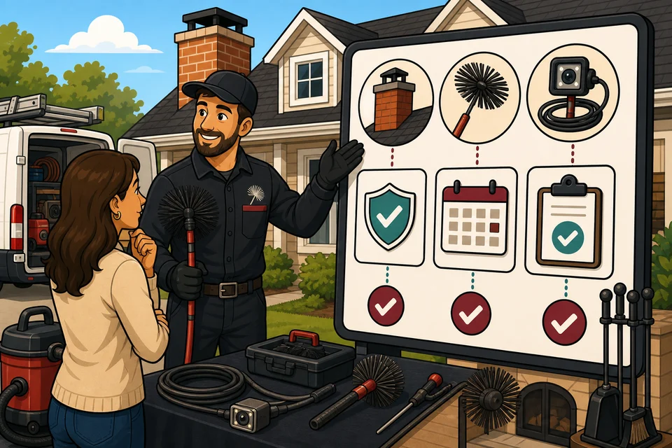 Chimney Sweep trust-builder illustration for inspection and service requests stay obvious.