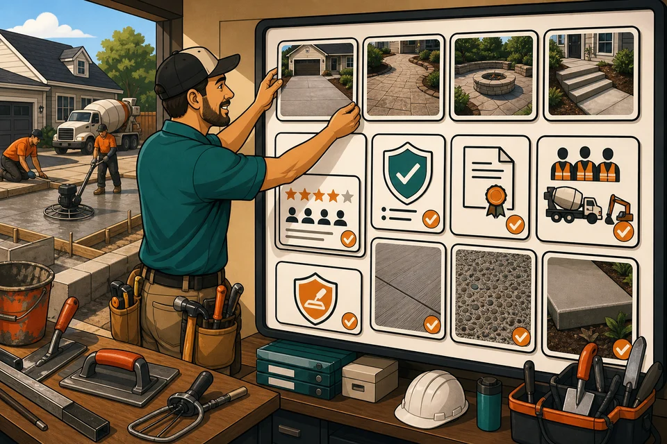 Concrete Companies trust-builder illustration for proof appears before hesitation.