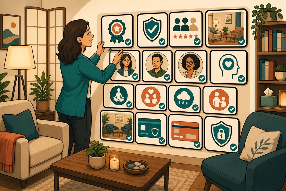 Counseling & Therapy trust-builder illustration for proof appears before hesitation.