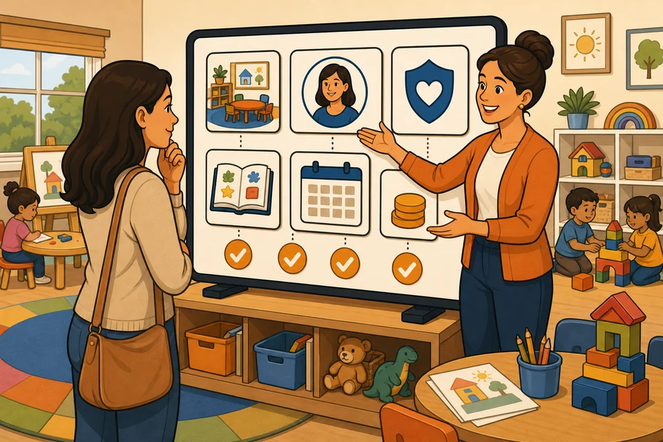 Daycares & Preschools trust-builder illustration for tour and enrollment inquiries stay obvious.