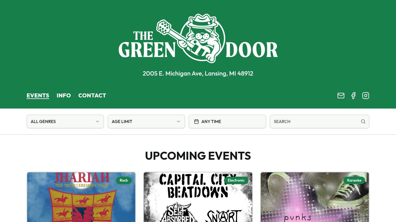 Music Venues website example — The Green Door